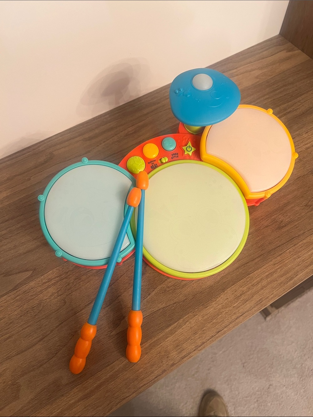 Kids Electronic Drum Set Toy - Blue, Yellow & Orange